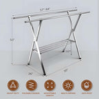 JAUREE Clothes Drying Rack 2 Tiers, Heavy Duty Drying Rack Clothing Folding Indoor Outdoor, Stainless Steel Laundry Drying Rack, Foldable Garment Rack with 20 Windproof Hooks (84 Inches)
