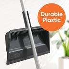 Superio Wide Plastic Dustpan with Comb - 16" Wide, Rubber Lip, Broom Handle Clip, Grey