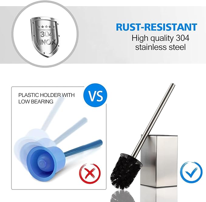 BGL Toilet Brush Holder Stainless Steel 304 Standing Brushed Nickel Square Toilet Bowl Brush for Bathroom Storage and Organization