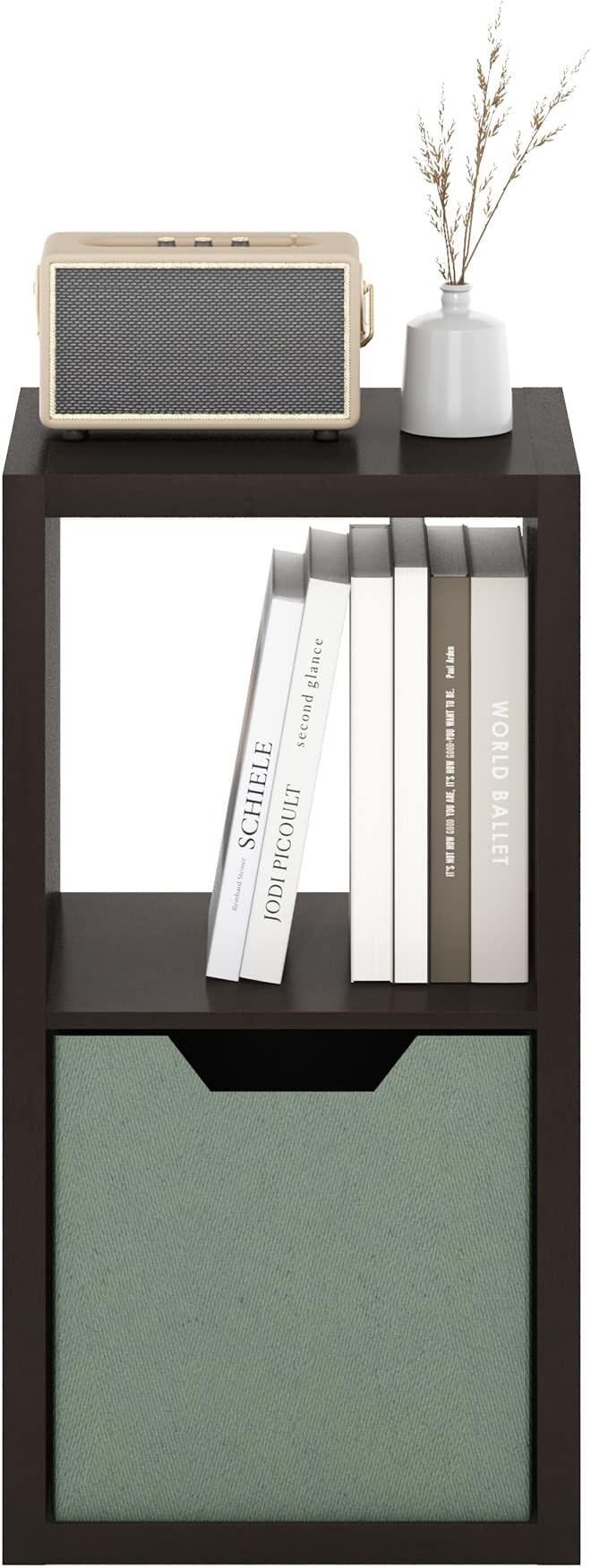 Furinno Cubicle Open Back Decorative Cube Storage Organizer, 2-Cube, Black Dark Oak