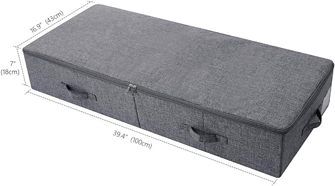 39.4 inch（100cm）Longer Bedroom Underbed Storage Containers with Lid for Duvets, Blankets, Clothes, Shoes, Toys, Comforters, Wedding Dress Folding Rigid Organizer Bins, Black Gray