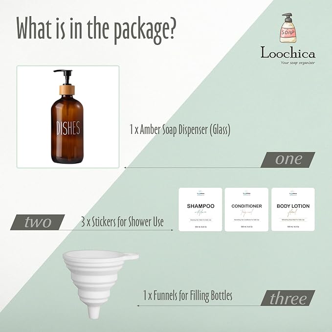 Dish Amber Glass Soap Dispenser with Plastic Pump, 16 Oz Brown Dish Soap Dispenser Set Refillable Reusable Apothecary Soap Pump Dispenser Bottles for Bathroom and Kitchen