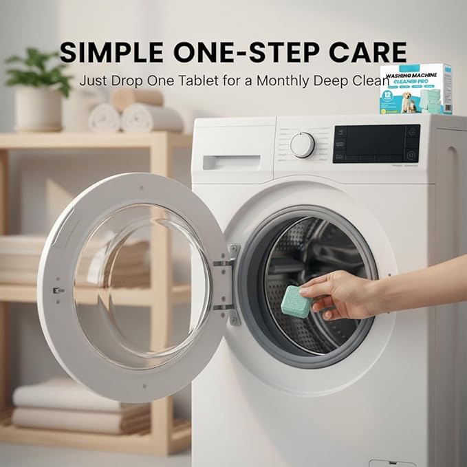 RAINPOT Washing Machine Cleaner for Washing Machines, Universal Compatible with Front Loader & Top Loader, Effective Odor Eliminator, Septic-Safe, 12 Tablets (36 PCS)