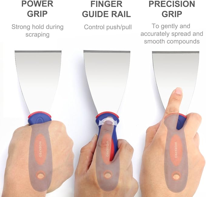 WORKPRO 4-Piece Putty Knife Set, Stainless Steel Made - Perfect for Drywall Spackle, Taping, Scraping Paint, 1.5", 3", 4", 6"