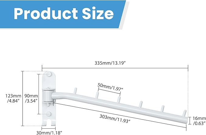 Clothing Racks for Hanging Clothes, Garment Racks Wall Mounted Clothes Bar-Hanger Holder Hooks Heavy Duty Folding Drying Rack Space Saving Clothing Hanging System Closet Storage Organizer