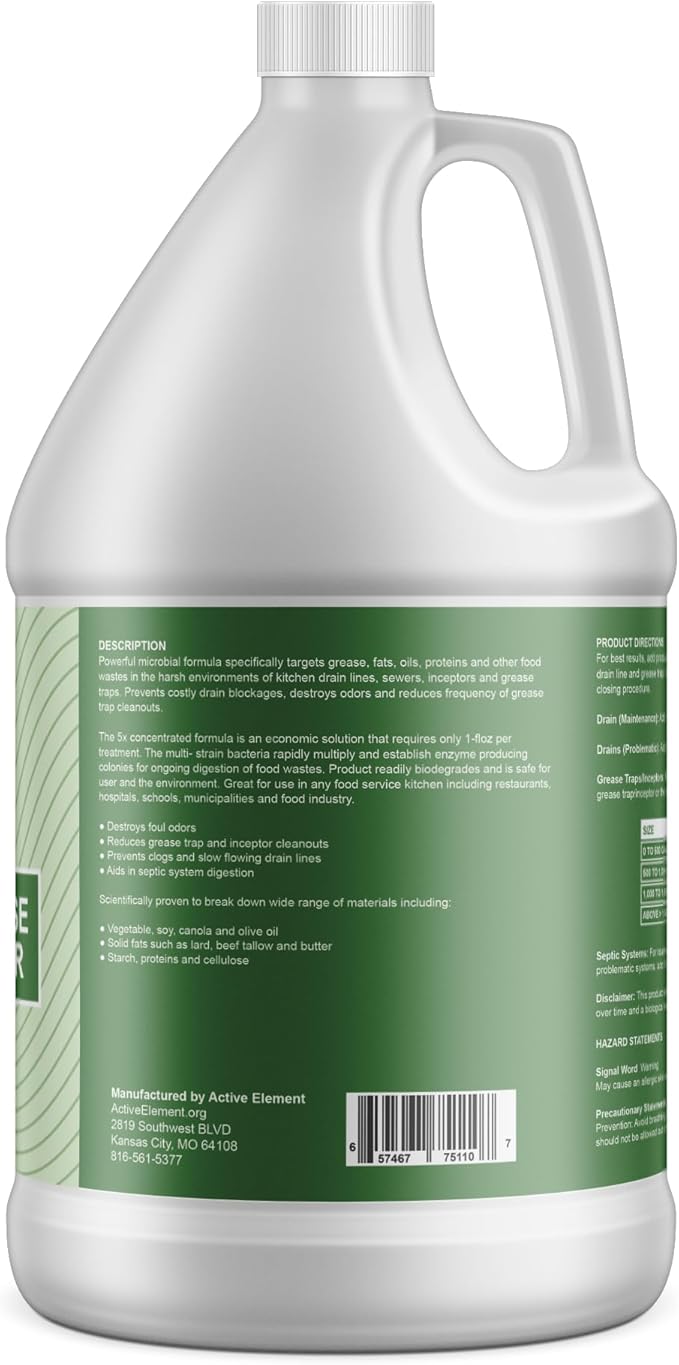 Drain and Grease Trap Maintainer- 1 Gallon (128 Treatments) - Biological Formula - Breaks Down Fats Oils and Grease - Grease Trap Treatment, Drain Deodorizer, Septic, Sewers