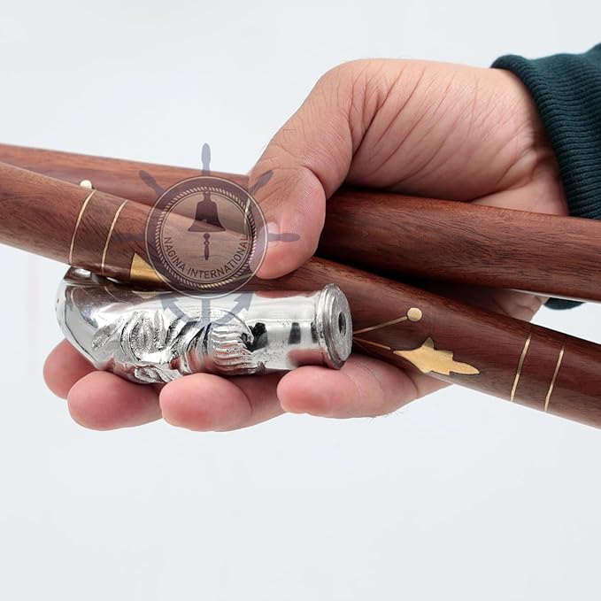 Deluxe Walking Sticks | Rosewood Crafted Cane with Solid Brass Chrome Decorative Bars | Nagina International