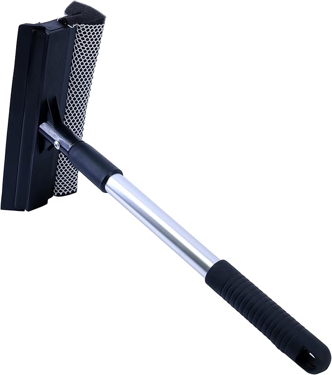 Polyte Window Squeegee for Car Windshields and Window Cleaning Tool, Extendable Aluminum Handle 14-20 in. (Black)