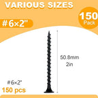 KURUI #6 * 2in Drywall Screws, Dry Wall Screws for Drywall Wood, 150Pcs Coarse Thread Sheetrock Screws - Black Bugle-Head Phillips Self Tapping Wood Screws