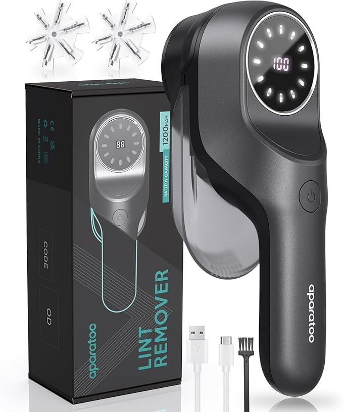 Fabric Shaver and Lint Remover with 2 Extra Blades, Led Digital Display Fabric Shaver for Furniture, 2 Speeds Powerful Ball Remover for Clothes Sweater Sofa Carpet