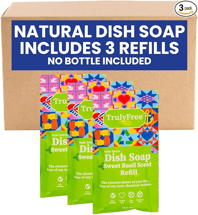 Natural Concentrated Dish Detergent Dishwashing Liquid | Plant-Based Dish Soap | Sweet Basil Fresh Scent | Pack of 3
