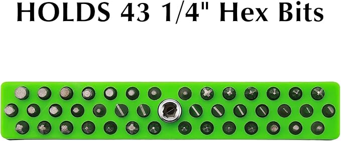 EMENTOL 1/4" Magnetic Bits Holder - Green, 43PCS Hole, Bit Organizer with Strong Magnetic, Magnetic Bits Organizer