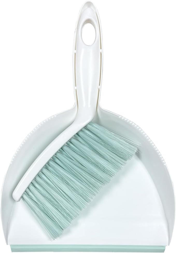 Mini Broom and Dustpan Set Small Dust pan & Brush Set Portable Cleaning Tools for Home Office RV Camping Learning (Green)