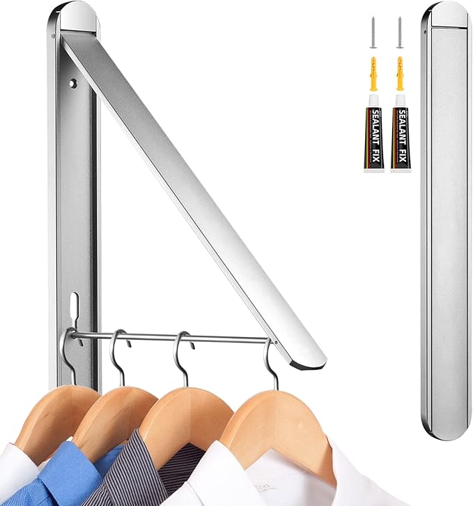 Clothes Drying Rack for Small Laundry Rooms, Clothes Drying Rack Folding Indoor, Wall Mounted Clothes Rack Foldable, (Aluminum, Silver)