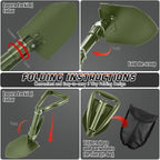 Digging Shovel - 24'' Lightweight Folding Shovel High Carbon Steel Portable Digging Trowels for Outdoor Camping Backpacking Hiking Car EmergencHome Garden (Olive)