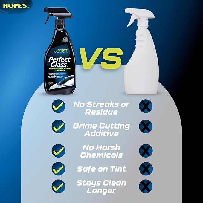 HOPE'S Perfect Glass Automotive Glass Cleaner - Streak-Free, Tint Safe Car Cleaner for Glass, Acrylic, Windows, Mirrors, Windshield - No-Residue - Removes Smudges, Road Grime - 23 Fl Oz, Pack of 1