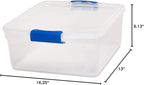 HOMZ 4-Pack Latching Lid, Small Clear Plastic Storage Bins w/ Lids, 15.5 Quart, Blue Latch - Stackable Container Boxes for Home, Bathroom, and Office Organization