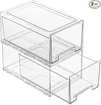 2 Pack Stackable Pull-Out Storage Drawers，Plastic Clear Organizer Bins with Handles，Easily Clean for Craft, and Toy Organization，Kitchen Undersink，Cabinet，Fridge，Closet，Pantry，Office，Bathroom