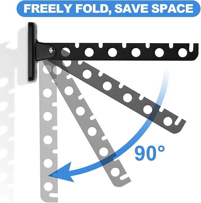 ACNISM Wall Mounted Clothes Rack | Retractable Foldable Drying Rack, 180° Rotation Space-Saver for Laundry Room, Bathroom & Bedroom Storage, Heavy Duty Stainless Steel, Easy Install (Black, 1-Pack)