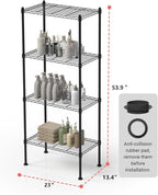 4 Tier Shelving Unit, 176 LBS Per Shelf Height Adjustable Narrow Storage Shelves, Heavy Duty Metal Garage Metal Shelves for Kitchen, Restaurant, Pantry, Laundry, Black