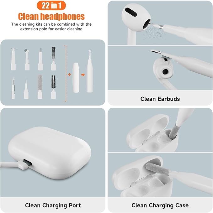 Laptop Cleaning Kit Keyboard Cleaner Brush, 22-in-1 Multi-Function Laptop Cleaner Tool for MacBook, Phone, Headphone, Earbuds, Camera Lens and Other Electronic Device, All-in-one with Upgrade