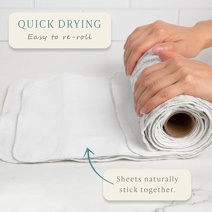 May Bright Reusable Paper Towels 2-Ply Washable Roll - Cloth Paper Towel Replacement - 15 Sheets of Paperless Paper Towels and Reusable Napkins With Greater Absorbency - Zero Waste