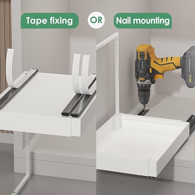 REALINN Expandable Under Sink Organizers and Storage, 2 Tier Under Cabinet Organizer, Heights Adjustable Pull Out Rack for Kitchen Bathroom Laundry, White, 1 Pack