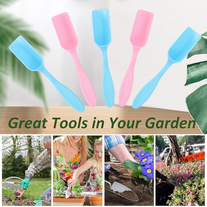 10Pcs Colorful Plastic Mini Gardening Shovel Spoons Soil Scoops, Succulent Sand Scoops/Cultivation Digging Transplanting Tools for Succulents Potted Flowers (Pink + Blue)