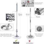 Spin Mop Bucket Deluxe 360 Spinning Floor Cleaning System with 6 Microfiber Replacement Head Refills,62" Extended Handle,4X Wheel for Home Cleaning