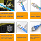 LEATBUY Crimp Tool Set RJ45 Crimper Cat5 Cat5e Cat6 Crimping Tool Kit, 50PCS Pass Through Connectors, 50PCS Covers, Network Cable Tester, Wire Punch Down Cutter (ORANGE)