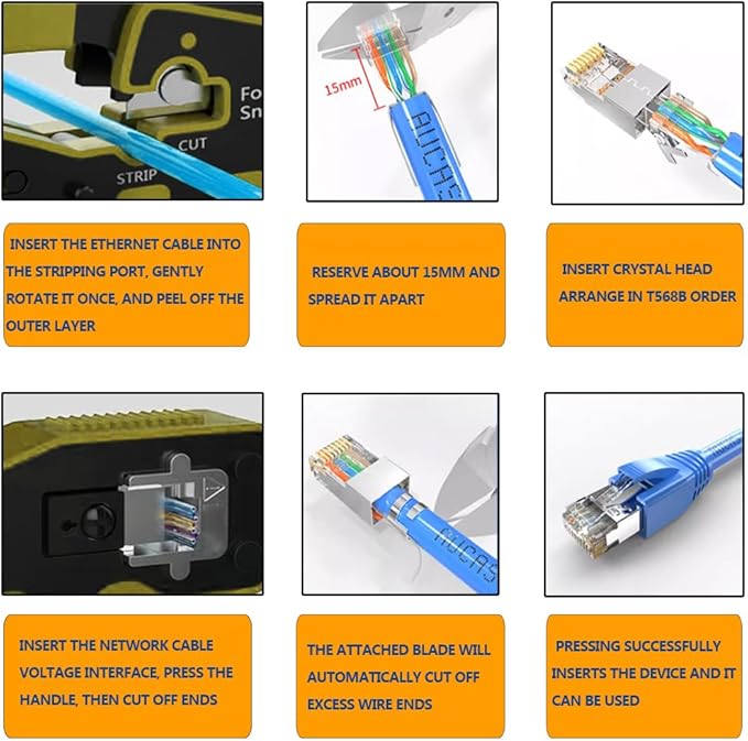 LEATBUY Crimp Tool Set RJ45 Crimper Cat5 Cat5e Cat6 Crimping Tool Kit, 50PCS Pass Through Connectors, 50PCS Covers, Network Cable Tester, Wire Punch Down Cutter (ORANGE)