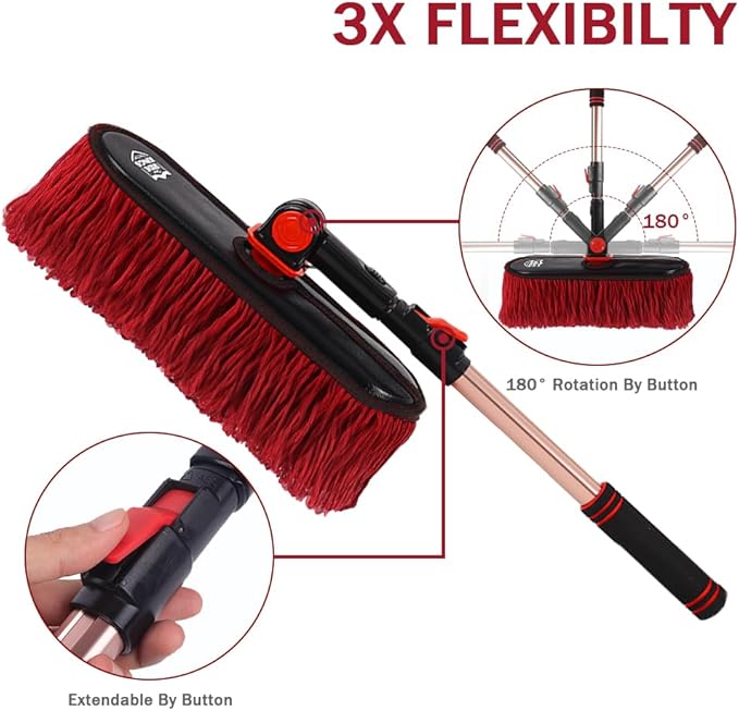 Car Duster Exterior Scratch Free,Car Dust Brush with Extendable Telescoping Handle to Remove Pollen,Dusters for Truck,RV and Motorcycle,Large Mop Head, Wax Cotton Hair，Auto Care