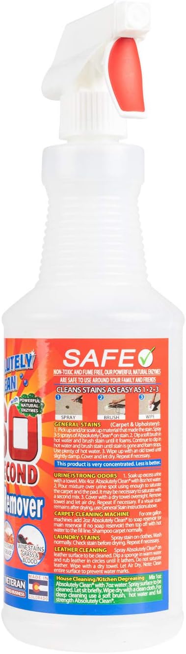 Amazing 60 Second Stain Remover - Commercial Strength - Powerful, Natural Enzymes Remove Food, Grease, Pet Stains & More - Non-Toxic/Eco Friendly - USA Made (32oz Spray Bottle - Save 25%)