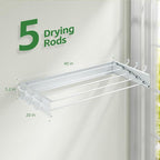 Wall Mounted Drying Rack 40", Foldable Laundry Clothes Drying Rack with 6 Towel Hooks and 5 Rods for Hanging Clothes, Space Saving for Indoor Outdoor Bathroom Balcony Laundry Room(40")