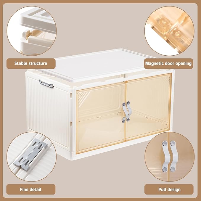 4 Pack Plastic Storage Bins with Drawers - 388QT Foldable Stackable Storage Bins with Lids - Closet Craft Organizers and Storage - Plastic Drawer Storage for Bedroom(97QT×4), 22.8 Gal