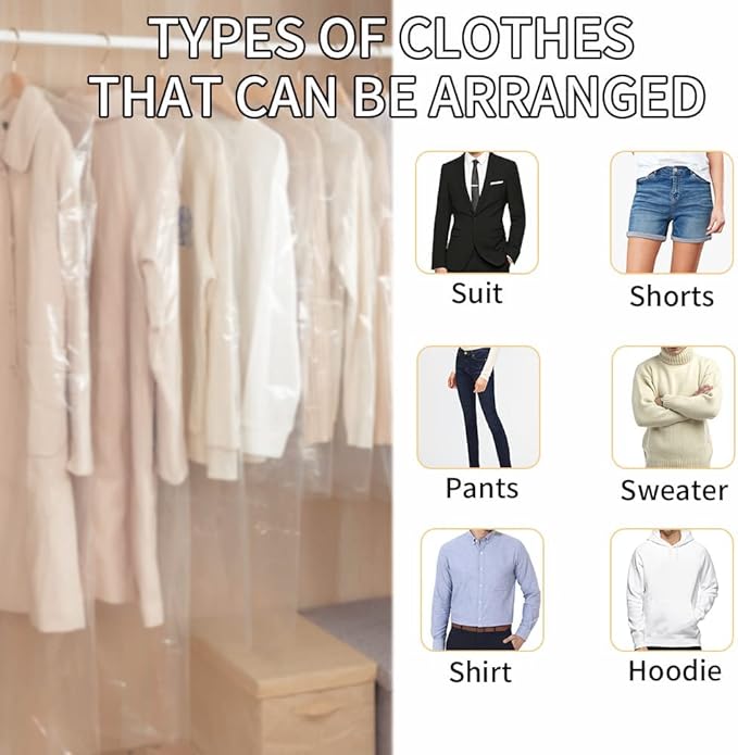 BEISHIDA 25PCS 35.5 Inch Plastic Garment Bag-Plastic Clear Dry Cleaner Laundry Bags for Clothes Cover Hanging Clothes Storage for Coat Suit Shirt Jacket Skirt