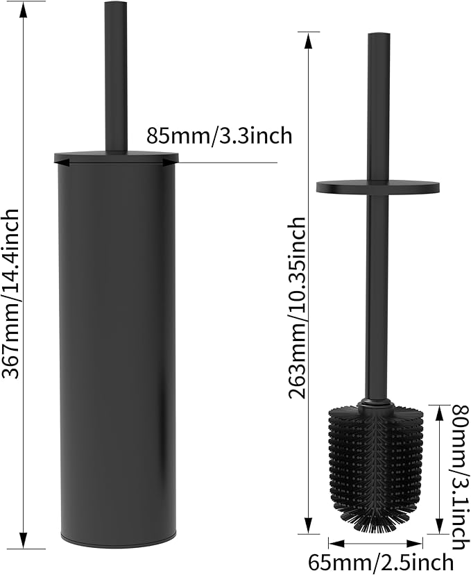 Toilet Brush and Holder Set, Stainless Steel Toilet Bowl Brush with Lid, Rust Proof Toilet Cleaner Brush with Caddy, Durable Bristles, Splash Proof, Ideal for Bathroom（1 Pack, Matte Black）