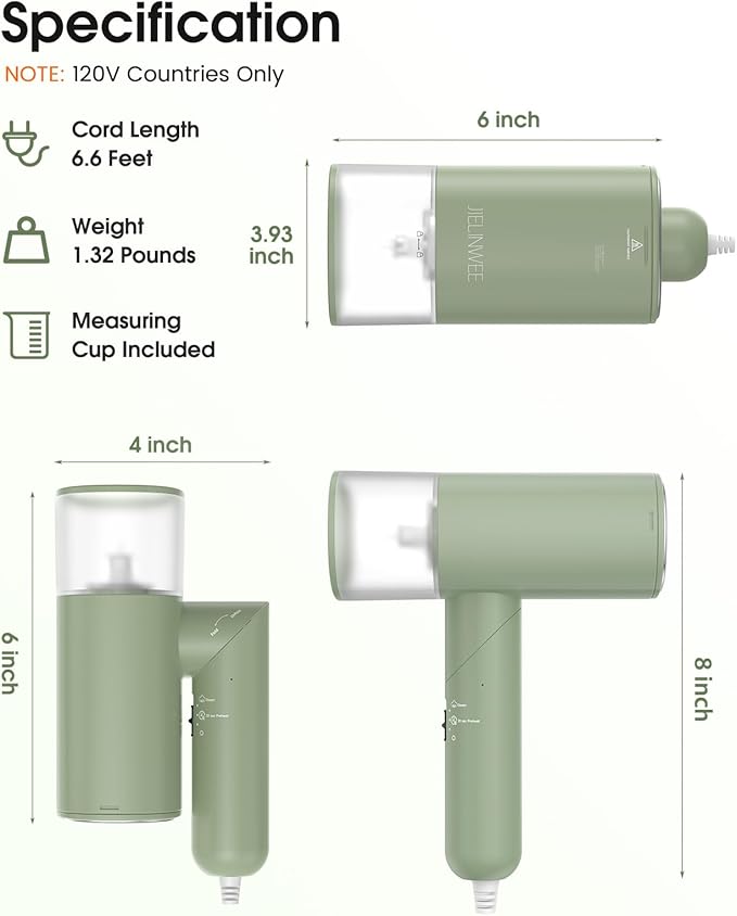 Handheld Steamer for Clothes, 1200W Foldable Travel Steamer, 20 Sec Preheat Garments Wrinkle Remover, 120V Portable Hand Iron with 150ml Water Tank, Clothes Steamer for Home Travel-Green