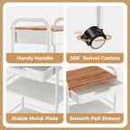3 Tier Rolling Cart with Drawer, Metal Rolling Storage Cart with Table Top, Modern Utility Cart on Wheels Kitchen Cart Storage Organizer for Bathroom Office Living Room, White