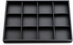 Oirlv Black Leather Jewelry Display Tray 12 Grid Jewelry Drawer Organizer Bracelet Bangle Organizer Independent Storage