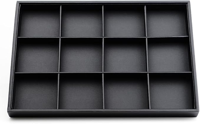 Oirlv Black Leather Jewelry Display Tray 12 Grid Jewelry Drawer Organizer Bracelet Bangle Organizer Independent Storage
