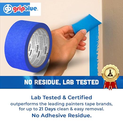 Blue Painters Tape 2 Inch Wide, 3 Rolls Masking Tape - Perfect for Precise Lines on Walls & Trim, Multi-Surface, Residue-Free, Easy Removal - Ideal for Indoor & Outdoor Use, 1.88in x 60yds