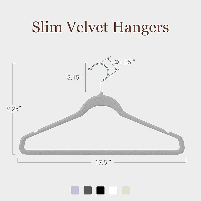 Velvet Hangers 30 Pack, Slim Non-Slip Clothes Hangers Space-Saving for Closet, Heavy Duty for Pants, Coats, Skirts, Jeans, Sweaters and More, Nylon-Flocked, Grey