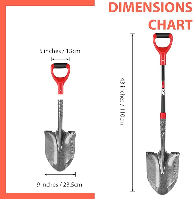 Digging Shovel Round Garden Shovel Spade with Fiberglass Handle for Gardening, Landscaping, Digging,Construction, 43 inches