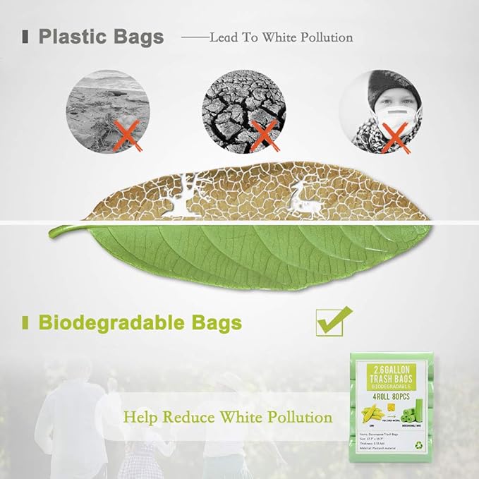 Jaoul Trash Bags 2.6 Gallon, Small Garbage Bags, Strong & Unscented Mini Trash Bags for Kitchen, Bathroom, Office, Restroom, Car, Black, 80 Counts