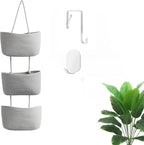 Hanging Baskets for Organizing,3-Tier Woven Cotton Wall-Mounted Storage Organizer Bag Decorative,Kitchen,Living Room,Bedroom,Nursery,Grey