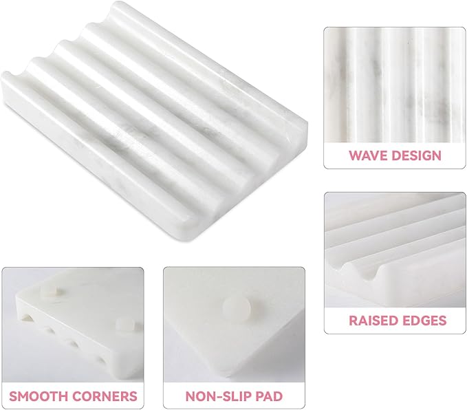2 Pcs Marble Soap Holder, Soap Dish for Shower, Bathroom, Kitchen, Multi-Function Bar Soaps Holder, Soaps Saver with Water Ripple Design, Soap Tray(Namib Fantasy)