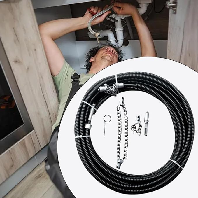 Drain Cleaning Cable for Bathrooms, 2026New Sewer Descaling Chain, 8mm (1/4") Heavy Duty Drain Clog Remover Tools, Flexible Push Snake Cable for PVC Pipes, Toilets (1.5Meter)