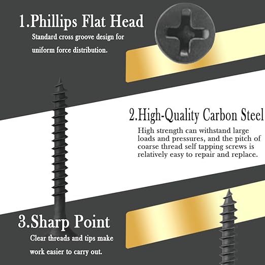 Coarse Thread Drywall Screw, #8 x 2-3/8", Black Phosphate Coated, Bugle Head Phillips Drive, Fast Self Tapping, Sharp Point, Ideal Screw for Drywall Sheetrock, Wood, and More, 40 Pieces