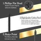 Coarse Thread Drywall Screw, #8 x 2-3/8", Black Phosphate Coated, Bugle Head Phillips Drive, Fast Self Tapping, Sharp Point, Ideal Screw for Drywall Sheetrock, Wood, and More, 40 Pieces